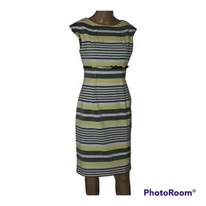 Calvin Klein 2 striped pencil dress darted pleats belt